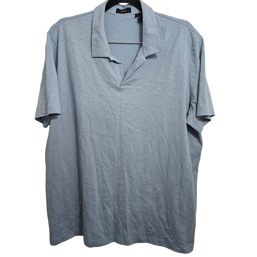 Theory Men's Willem Cosmos Slub‎ Cotton Polo Shirt Light Blue Size XXL